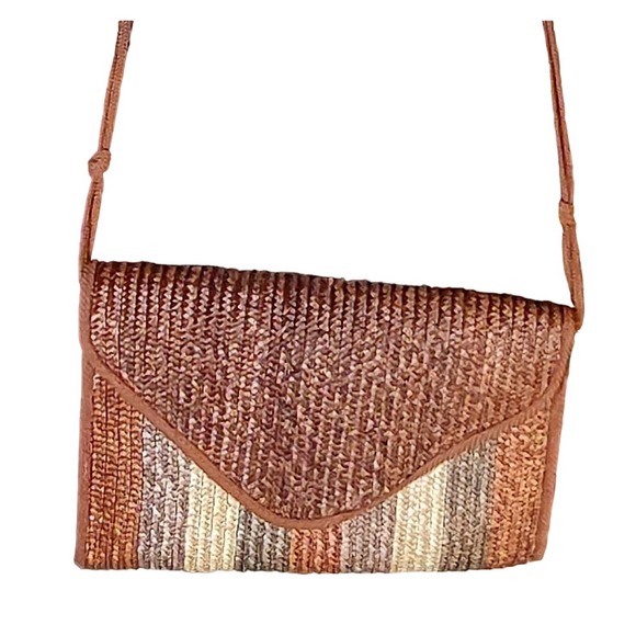 Objectives Brown Stripe Wicker Shoulder Bag - Picture 1 of 8